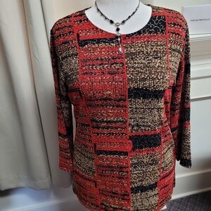 JM Collection Red,black, Gold Accent, Top XL